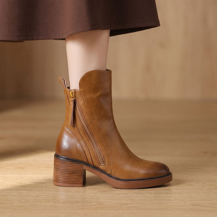 Women's Block-Heel Back-Zip Faux Leather Ankle Boots