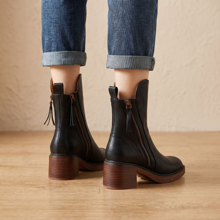 Women's Block-Heel Back-Zip Faux Leather Ankle Boots