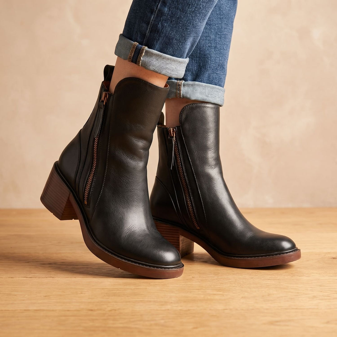 Women's Block-Heel Back-Zip Faux Leather Ankle Boots