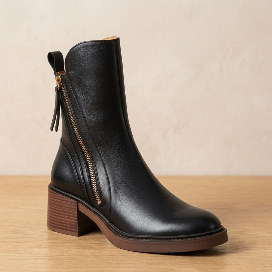 Women's Block-Heel Back-Zip Faux Leather Ankle Boots