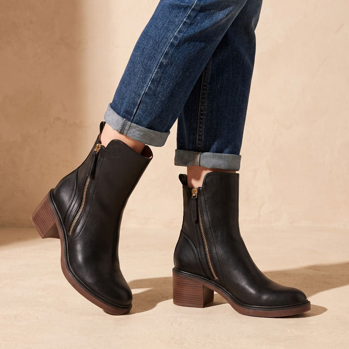 Women's Block-Heel Back-Zip Faux Leather Ankle Boots