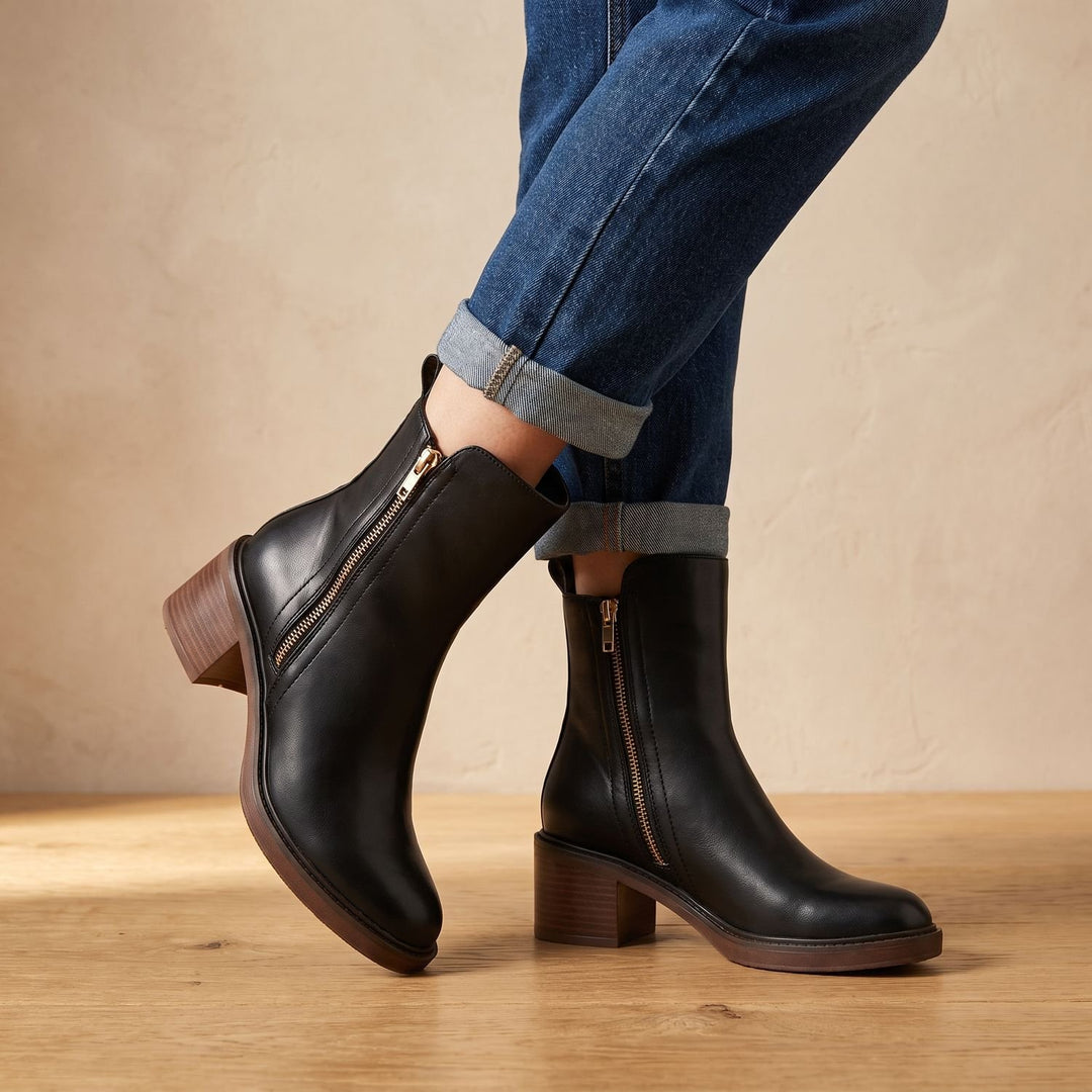 Women's Block-Heel Back-Zip Faux Leather Ankle Boots