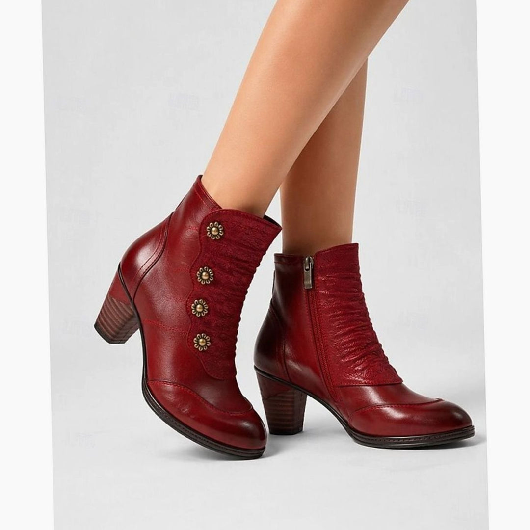 Women's Block-Heel Floral-Button Ruched Ankle Booties
