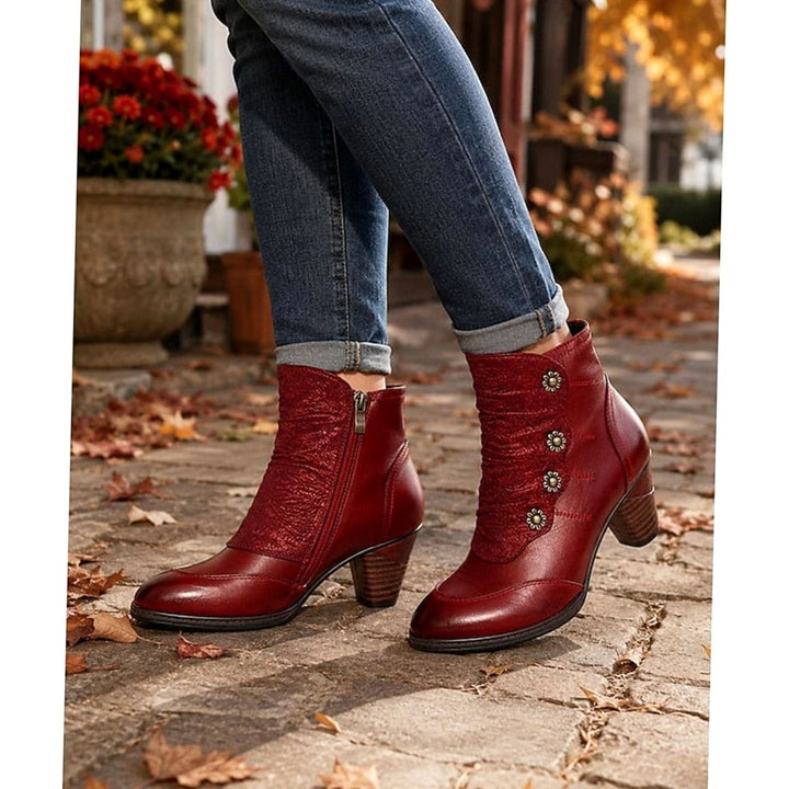 Women's Block-Heel Floral-Button Ruched Ankle Booties