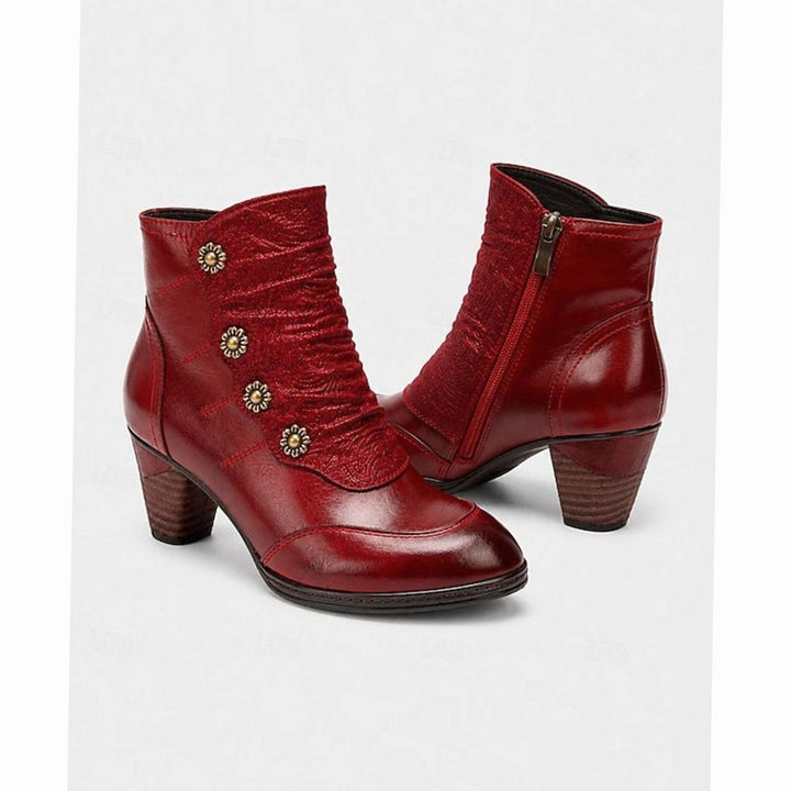 Women's Block-Heel Floral-Button Ruched Ankle Booties