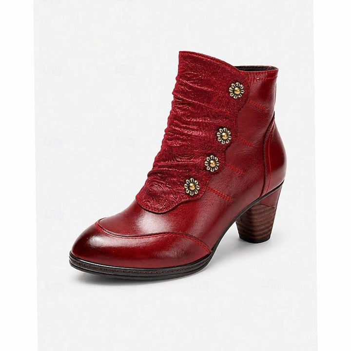 Women's Block-Heel Floral-Button Ruched Ankle Booties