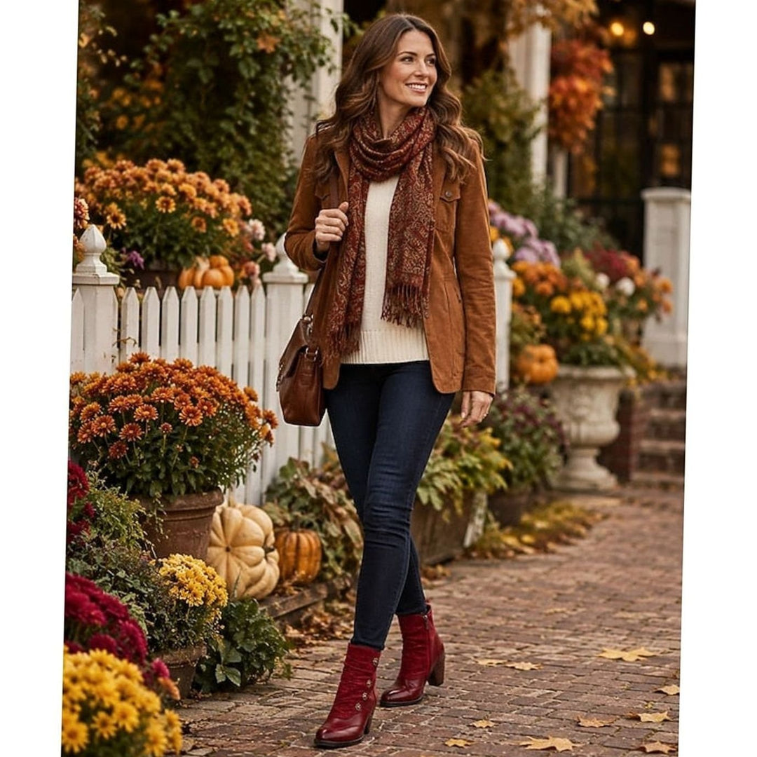 Women's Block-Heel Floral-Button Ruched Ankle Booties