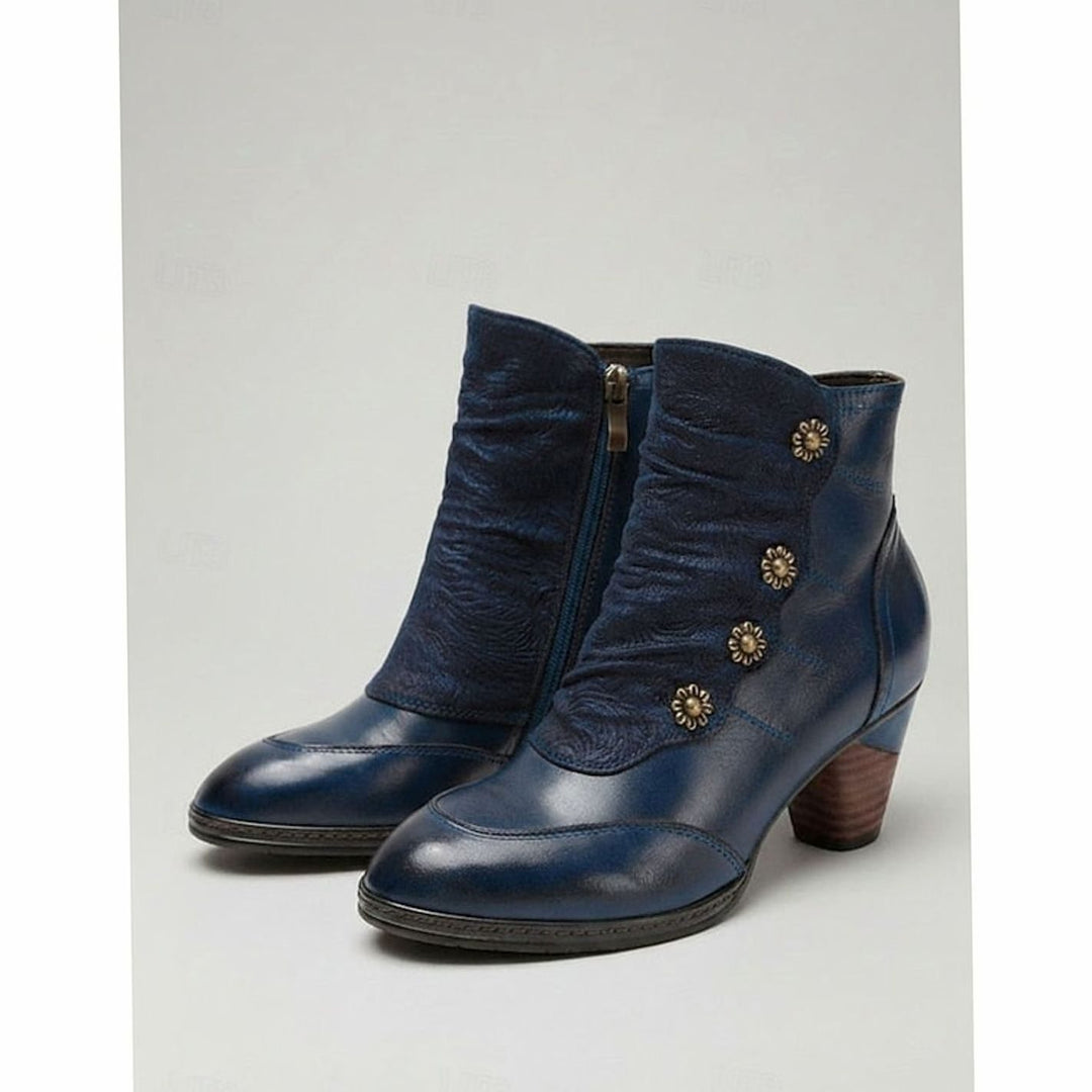 Women's Block-Heel Floral-Button Ruched Ankle Booties - Blue