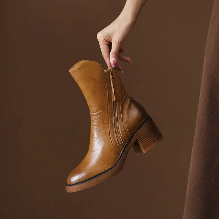 Women's Block Heel Side-Zip Leather Ankle Boots