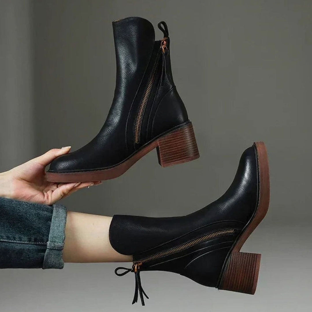 Women's Block-Heel Side-Zip Orthopedic Ankle Boots - Black