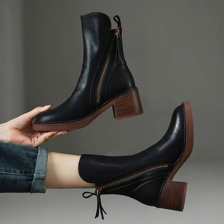 Women's Block-Heel Side-Zip Orthopedic Ankle Boots - Black