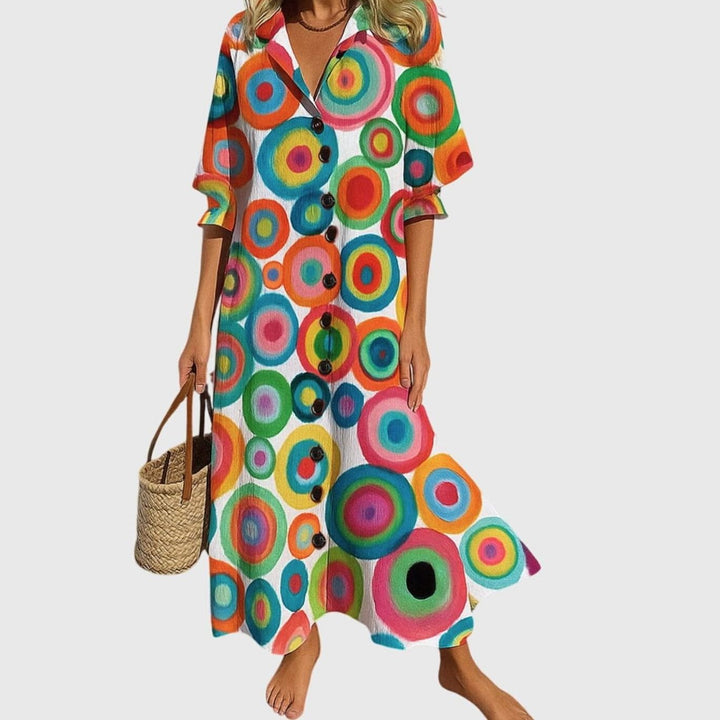 Women's Blooming Floral Button-Front V-Neck Maxi Dress - Multi-Color 2