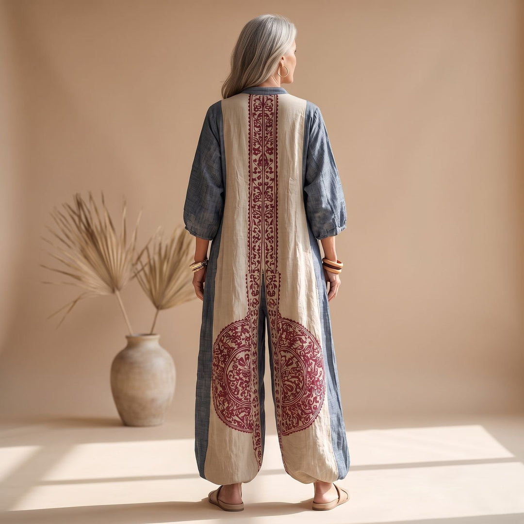 Women's Bohemian Wide-Leg V-Neck Maxi Jumpsuit