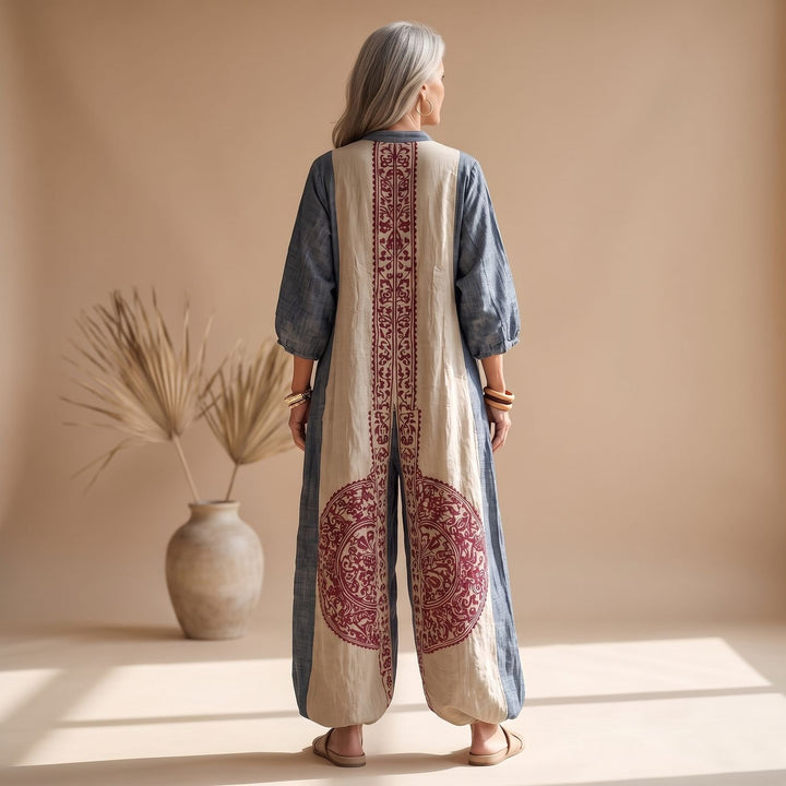 Women's Bohemian Wide-Leg V-Neck Maxi Jumpsuit