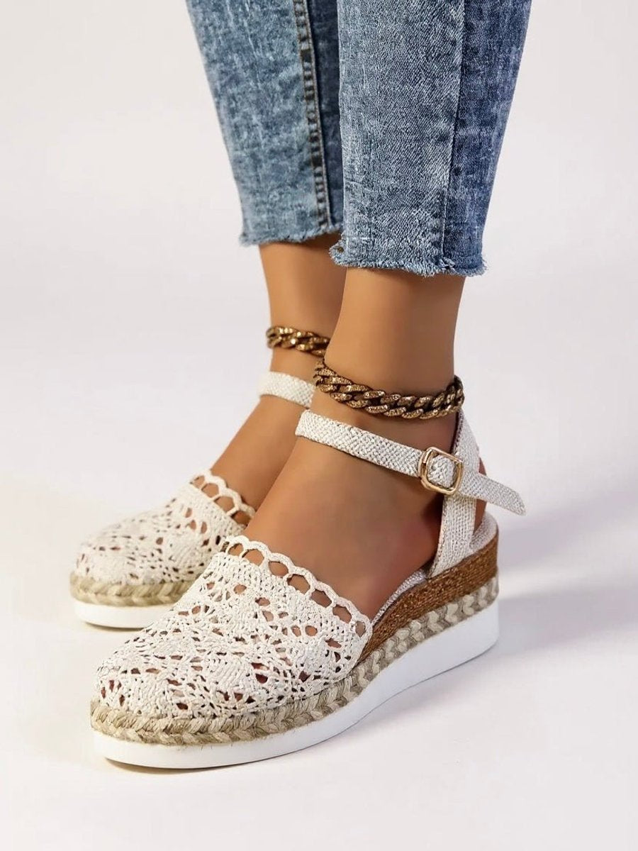 Women's Boho Crochet Flatform Comfortable Sandals Ankle Strap Espadrille