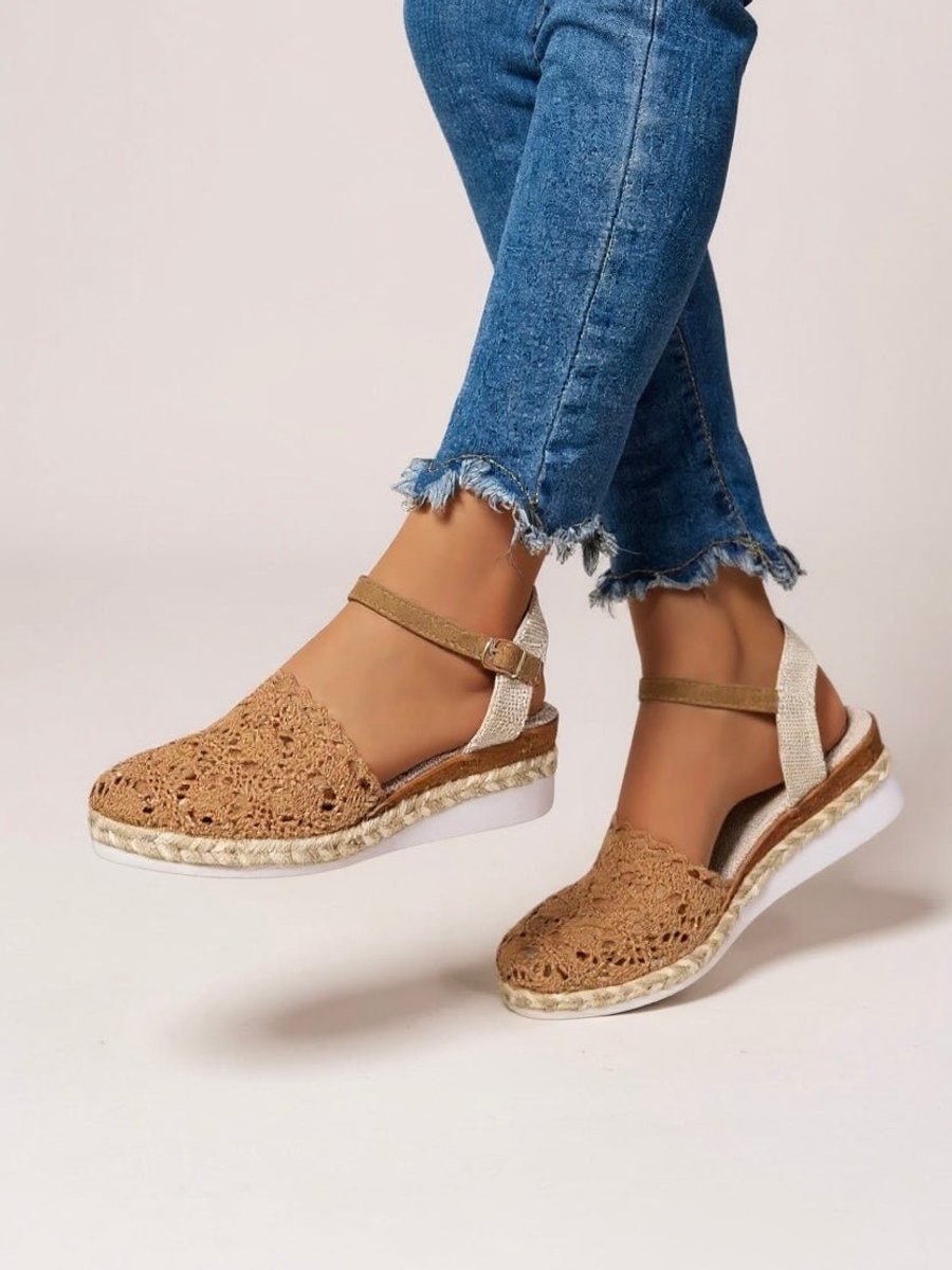Women's Boho Crochet Flatform Comfortable Sandals Ankle Strap Espadrille