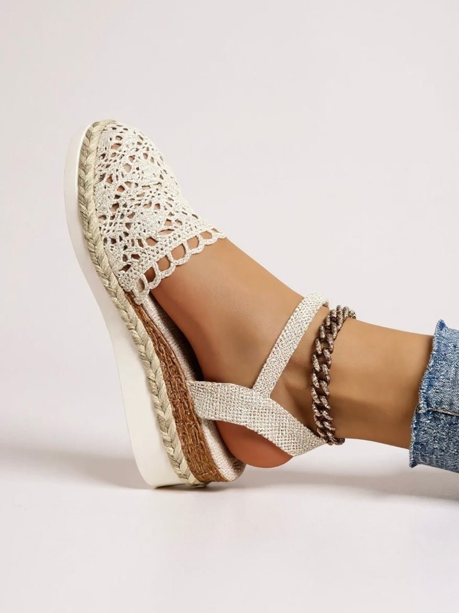 Women's Boho Crochet Flatform Comfortable Sandals Ankle Strap Espadrille