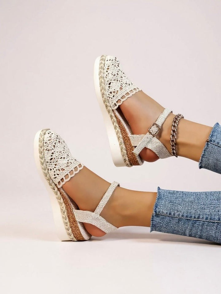 Women's Boho Crochet Flatform Comfortable Sandals Ankle Strap Espadrille