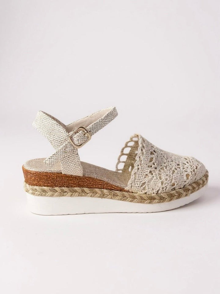 Women's Boho Crochet Flatform Comfortable Sandals Ankle Strap Espadrille