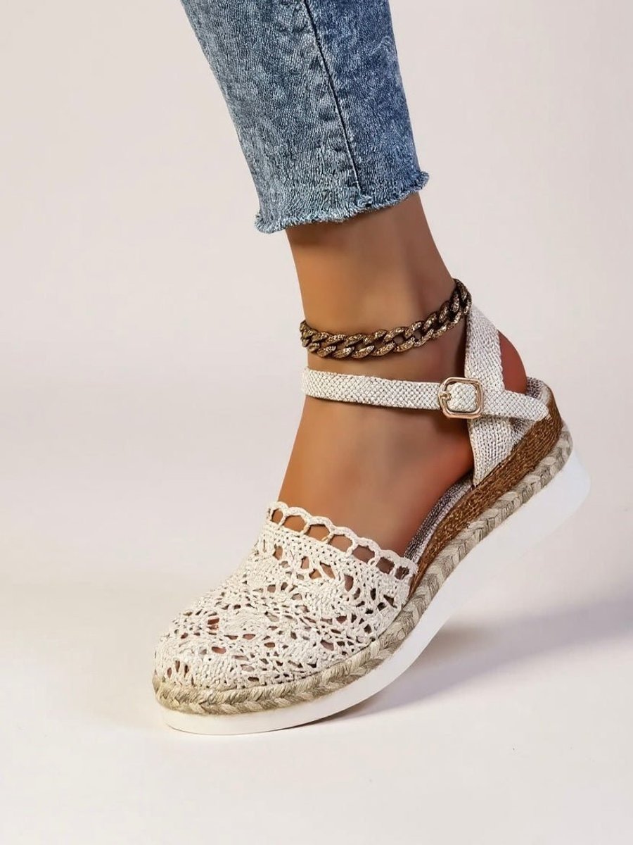 Women's Boho Crochet Flatform Comfortable Sandals Ankle Strap Espadrille