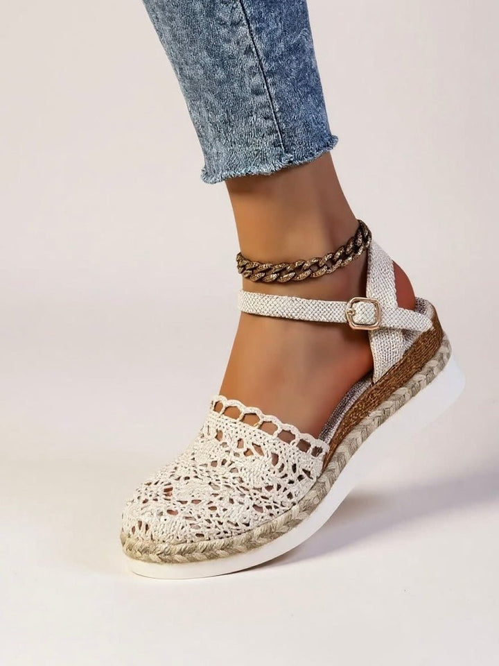 Women's Boho Crochet Flatform Comfortable Sandals Ankle Strap Espadrille