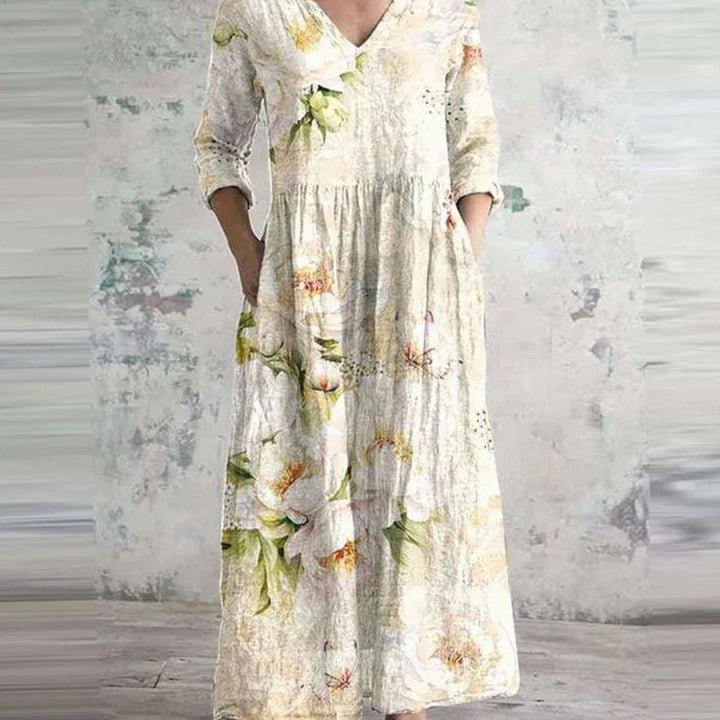 Women's Boho Floral Print V-Neck Midi Dress
