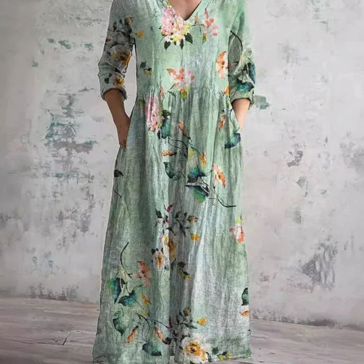 Women's Boho Floral Print V-Neck Midi Dress