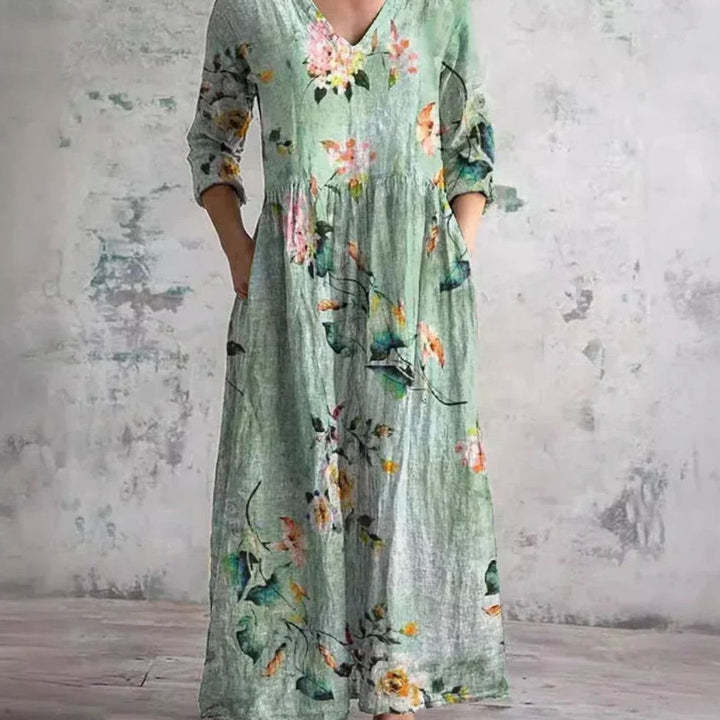 Women's Boho Floral Print V-Neck Midi Dress