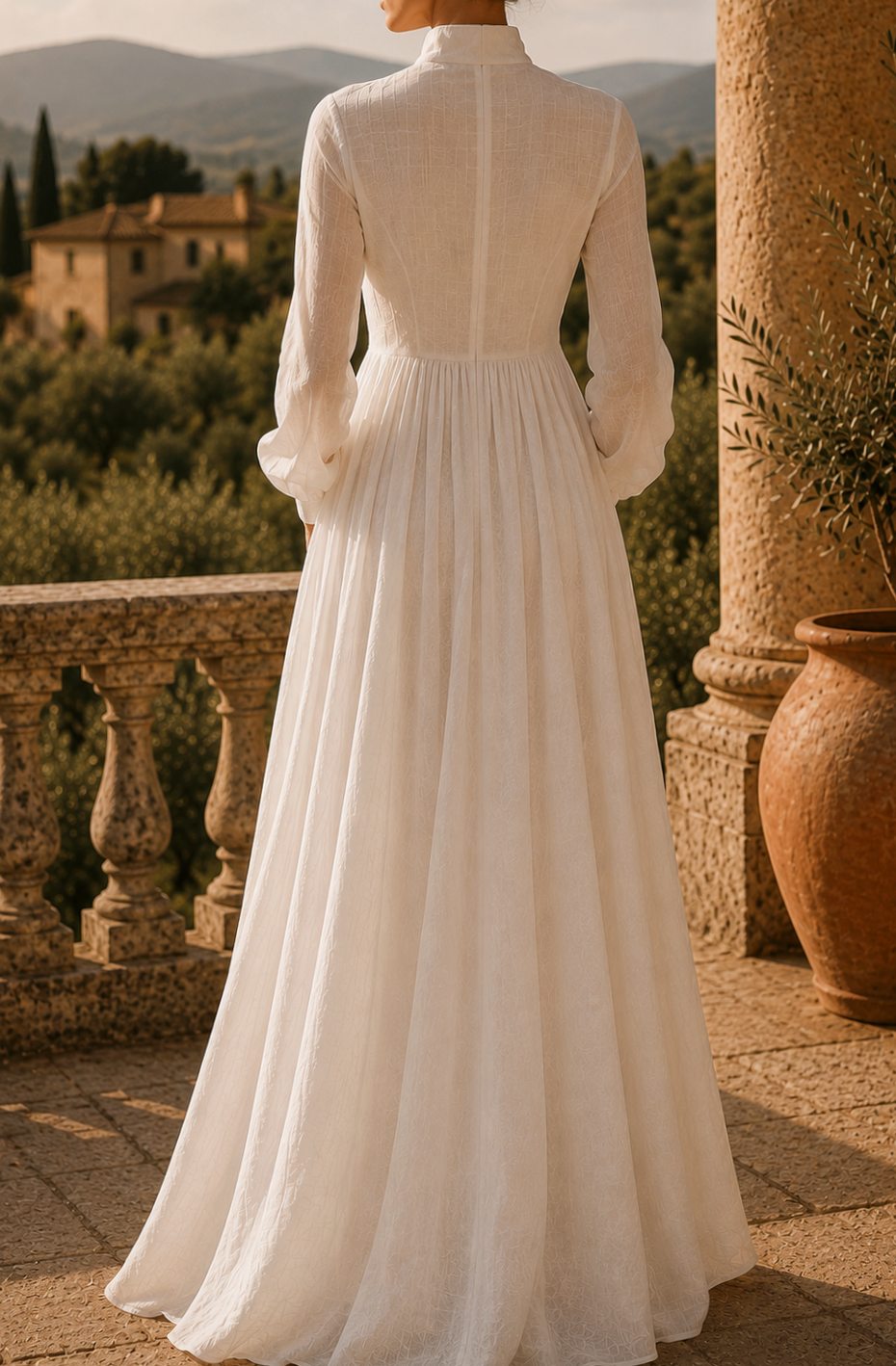Women's Boho Long-Sleeve V-Neck Flowy Linen Maxi Dress