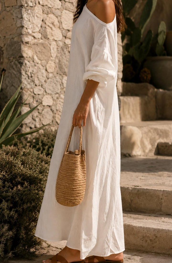 Women's Boho One-Shoulder Linen Maxi Dress