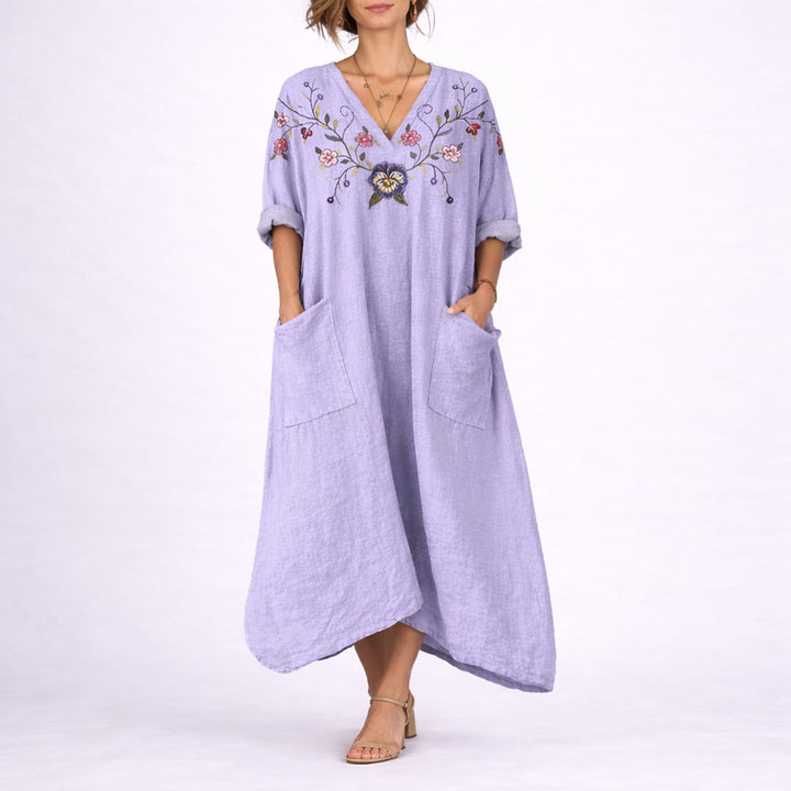 Women's Boho Paisley Maxi Fall Wedding Guest Dress V-Neck Kaftan - Purple