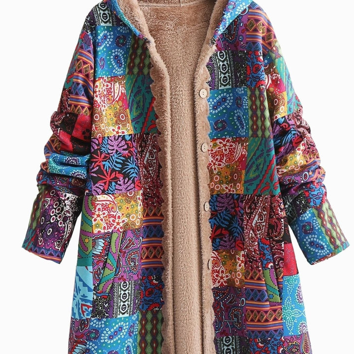 Women's Boho Patchwork Fleece-Lined Hooded Comfortable Jacket