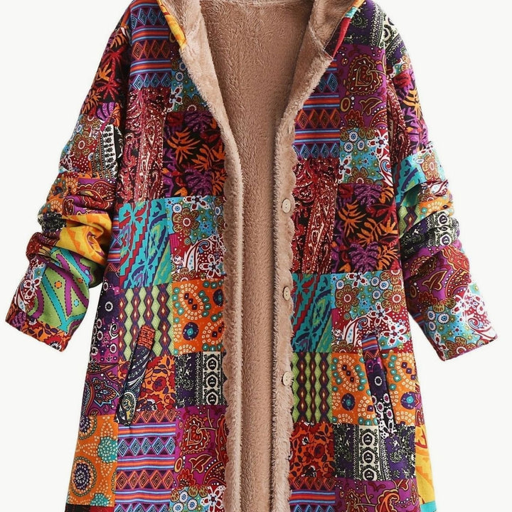 Women's Boho Patchwork Fleece-Lined Hooded Comfortable Jacket