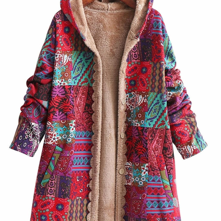 Women's Boho Patchwork Fleece-Lined Hooded Comfortable Jacket