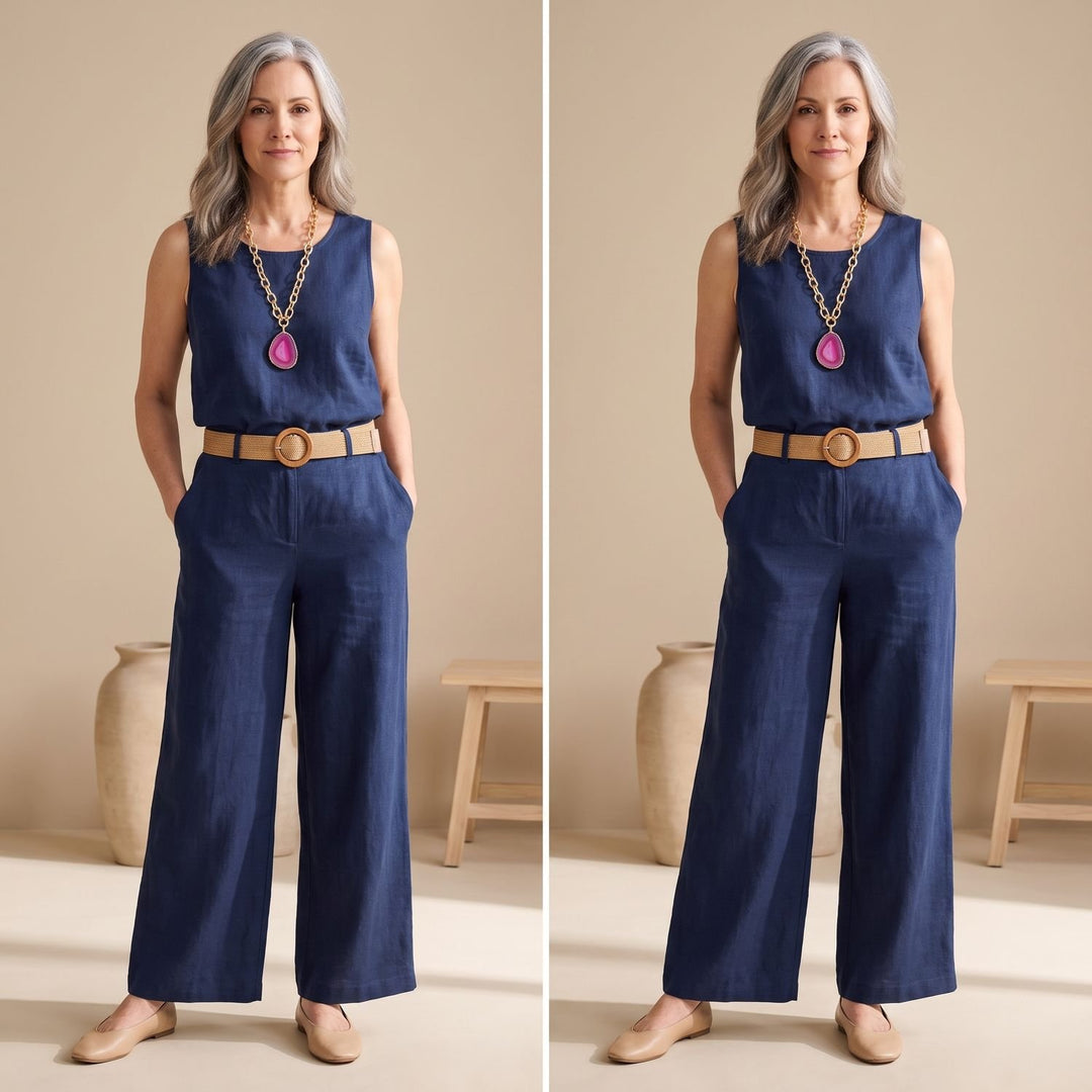 Women's Boho Sleeveless Top Wide-Leg Pants Two-Piece Set - Black