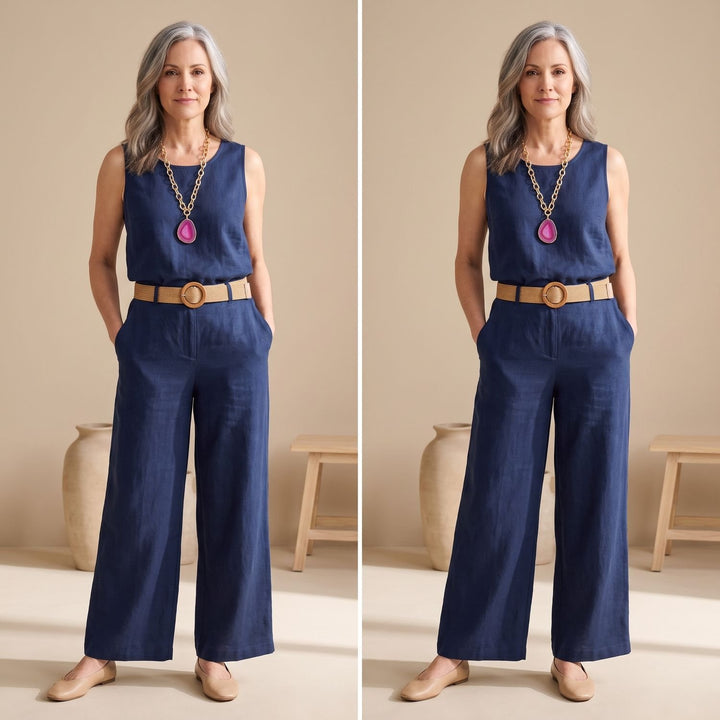 Women's Boho Sleeveless Top Wide-Leg Pants Two-Piece Set - Black