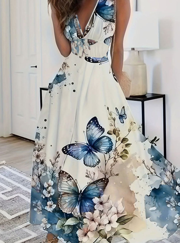 Women's Boho Sleeveless V-Neck Floral Maxi Dress
