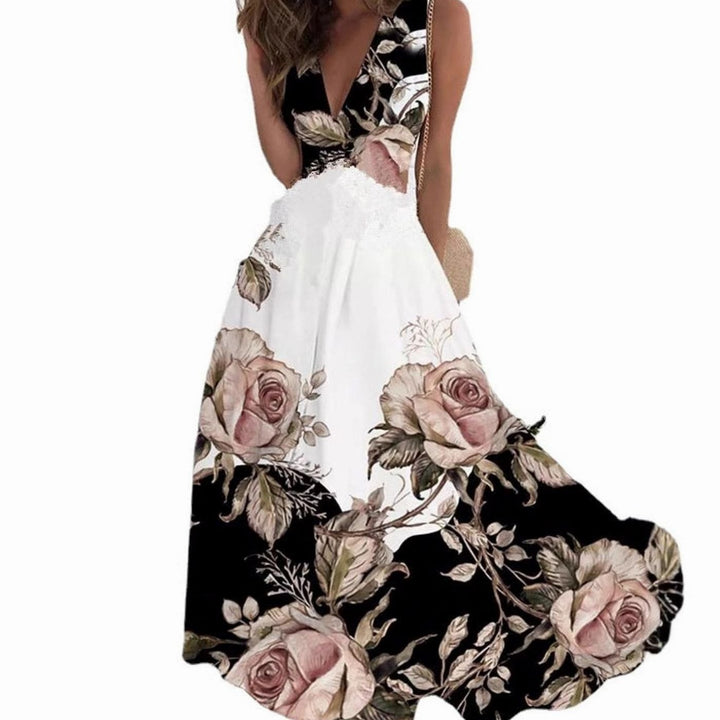 Women's Boho Sleeveless V-Neck Floral Maxi Dress