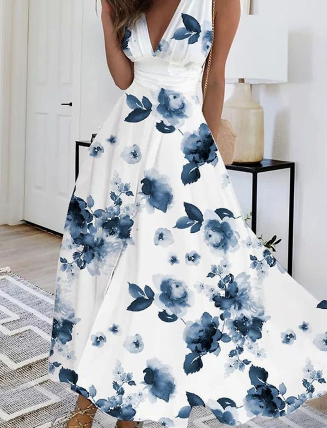 Women's Boho Sleeveless V-Neck Floral Maxi Dress - Floral Style 1