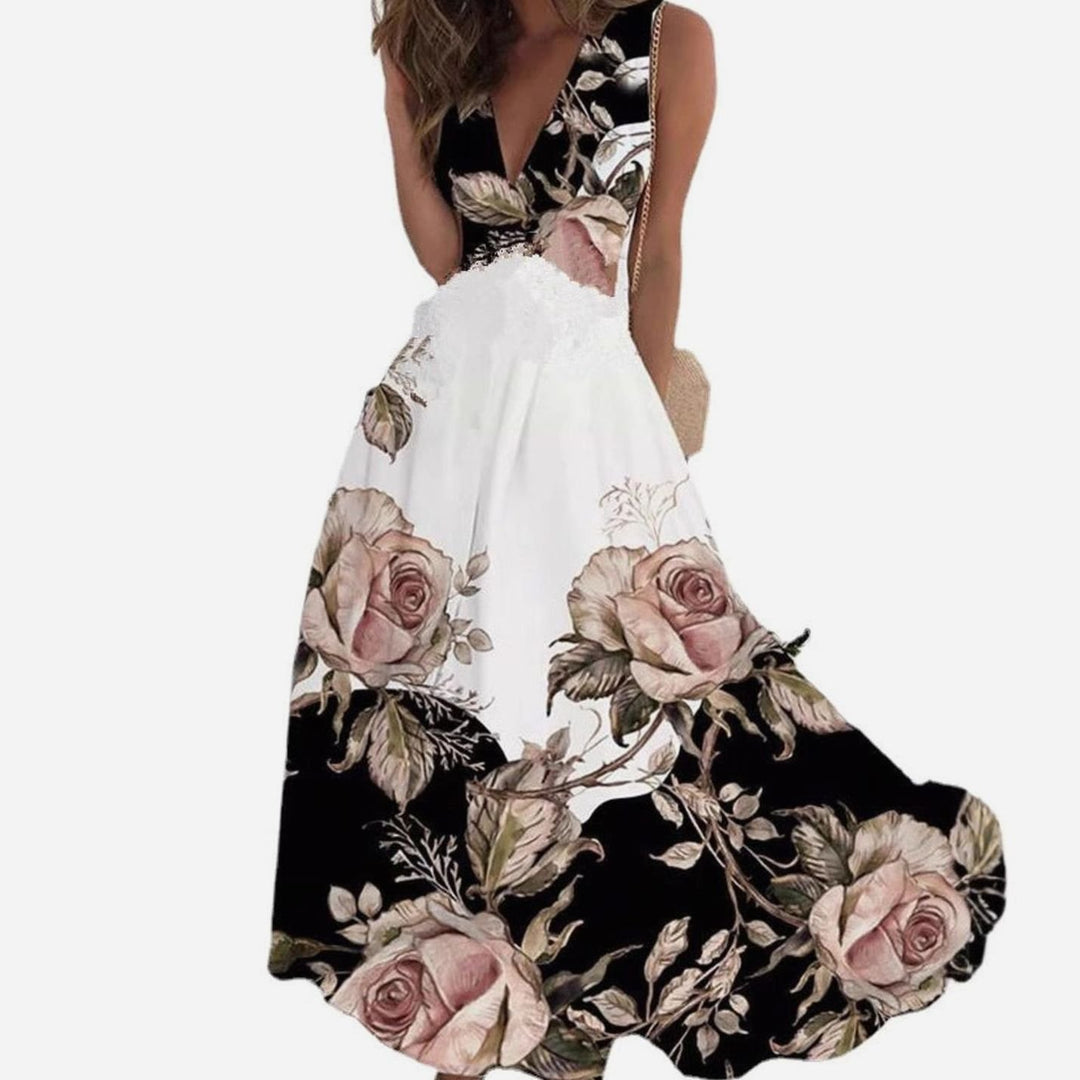 Women's Boho Sleeveless V-Neck Floral Maxi Dress - Floral Style 4