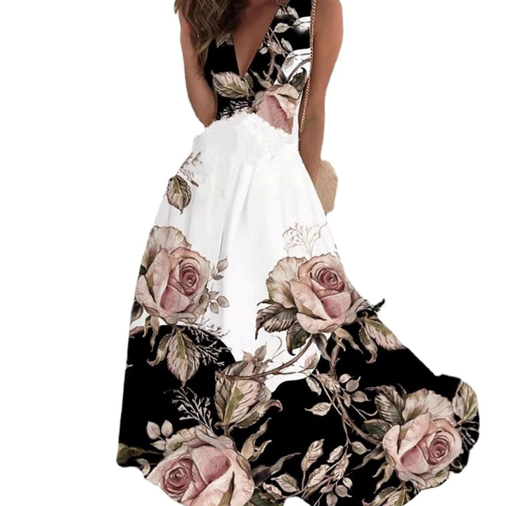 Women's Boho Sleeveless V-Neck Floral Maxi Dress