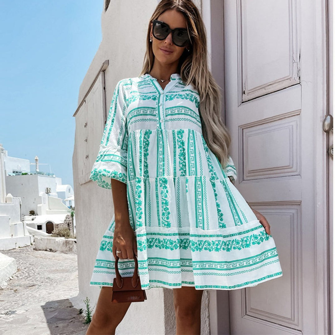 Women's Boho Tiered Floral-Print Tunic Mini Dress