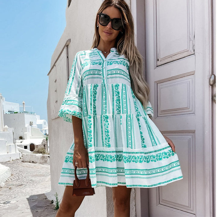 Women's Boho Tiered Floral-Print Tunic Mini Dress