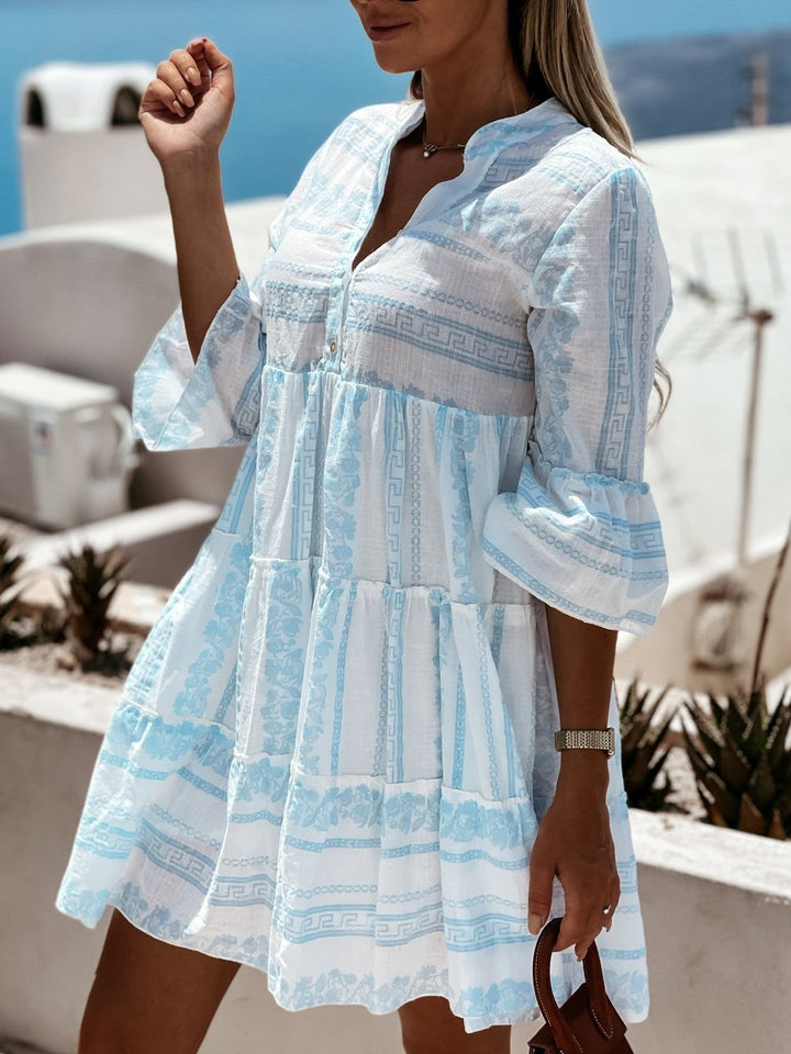 Women's Boho Tiered Floral-Print Tunic Mini Dress