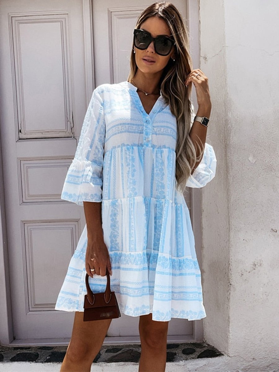 Women's Boho Tiered Floral-Print Tunic Mini Dress