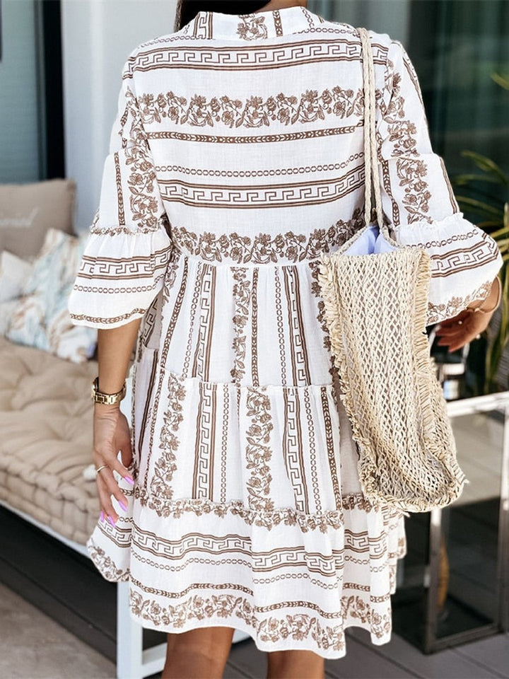 Women's Boho Tiered Floral-Print Tunic Mini Dress