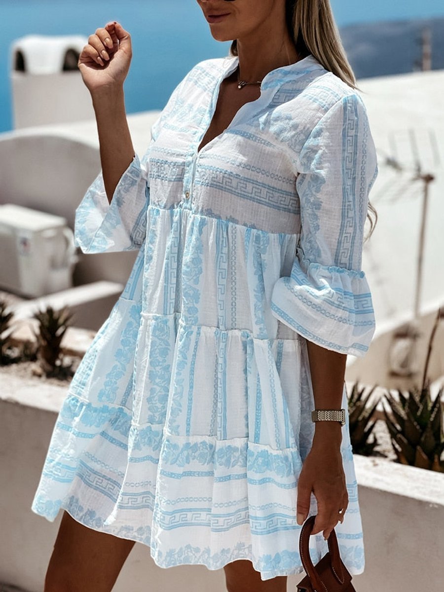 Women's Boho Tiered Floral-Print Tunic Mini Dress