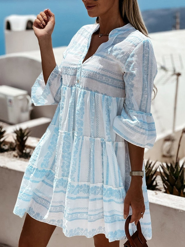 Women's Boho Tiered Floral-Print Tunic Mini Dress