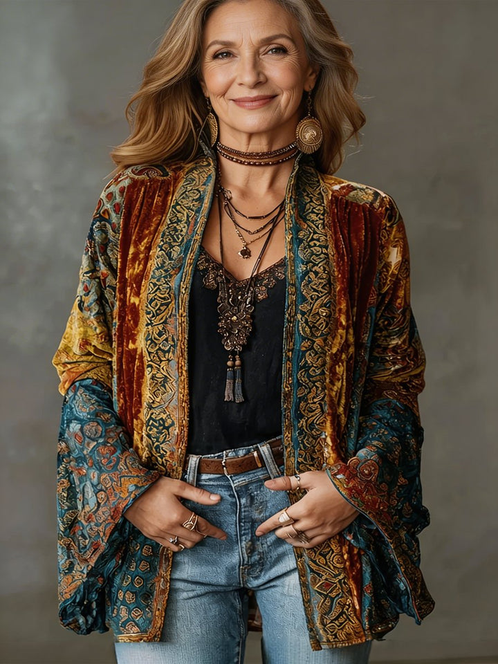 Women's Boho Vintage Quilted Jacket Loose Kimono Cardigan