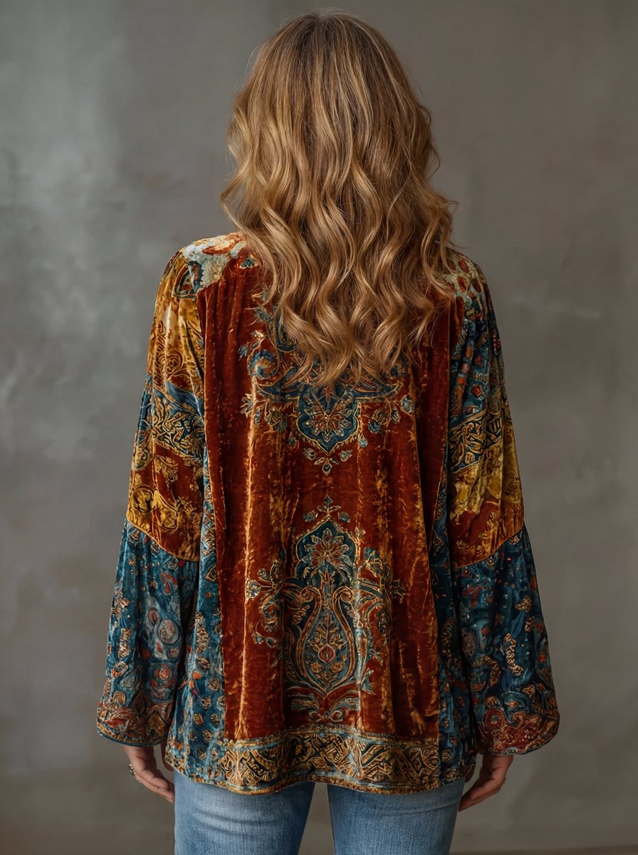 Women's Boho Vintage Quilted Jacket Loose Kimono Cardigan